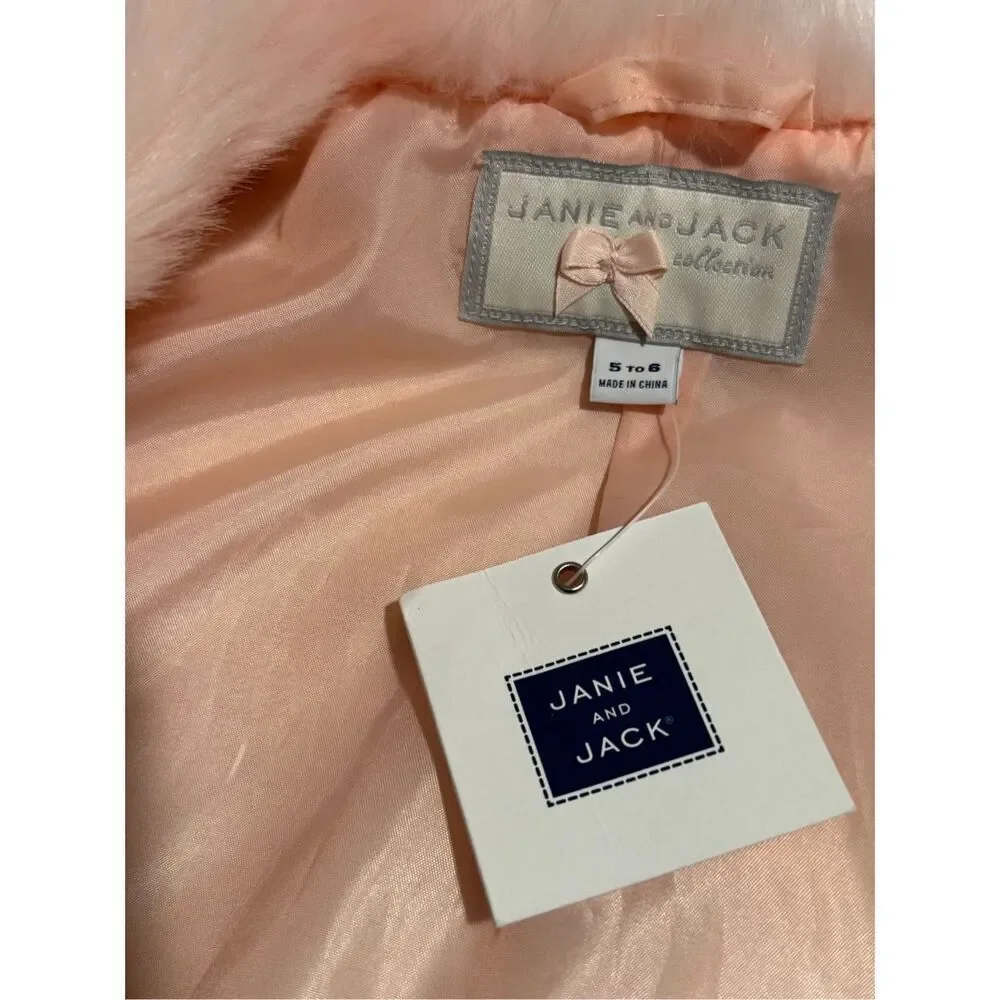 Janie and Jack NWT pink Faux fur cape little girl 5-6